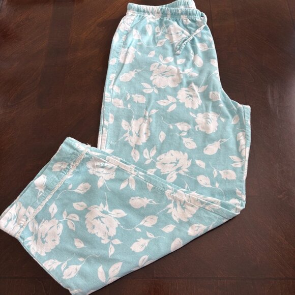 Soft Surroundings Cotton Flannel PJ Loungewear Set Sz XL Blue Floral Shabby Chic - Picture 6 of 11